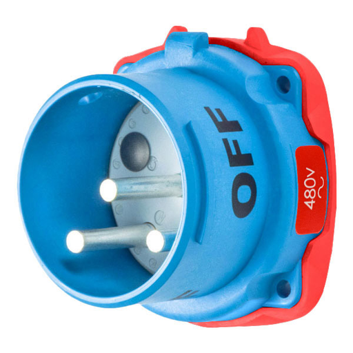 Product image for Meltric 33-68042 DS60 Inlet, Poly, Blue, Size 4, Type 3R, 2P+G, 60A, 480 VAC, 60 Hz