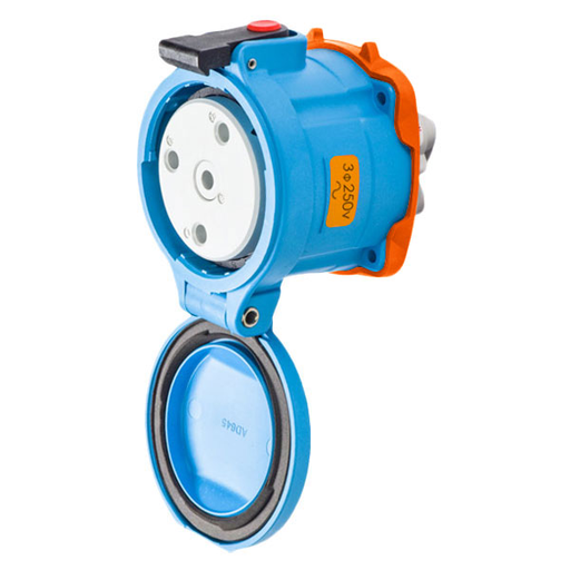 Product image for Meltric 33-64173-C-K07 DS100C Receptacle, Poly, Blue, Size 4, Type 4X, 3P+G, 100A, 250 VAC, 60 Hz