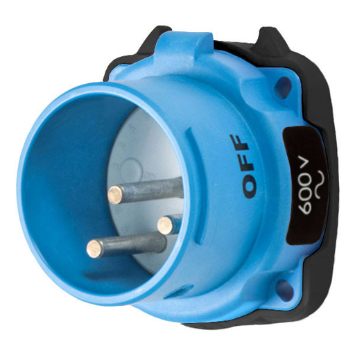 Product image for Meltric 33-18142 DS20 Inlet, Poly, Blue, Size 2, Type 3R, 2P+G, 20A, 600 VAC, 60 Hz