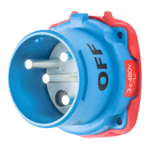 Product image for Meltric 31-68243-K04-4X DR100 Inlet, Poly, Blue, Size 4, Type 4X, 3P+G, 100A, 480 VAC, 60 Hz, Type 4x watertightness