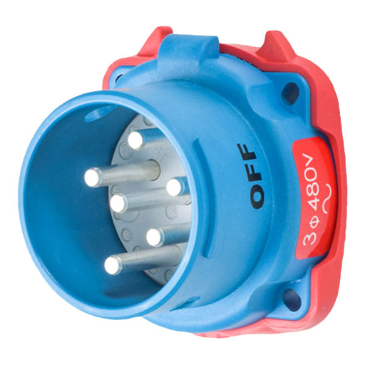 Product image for Meltric 33-18043-972 DS20 Inlet, Poly, Blue, Size 2, Type 3R, 3P+G, 20A, 480 VAC, 60 Hz