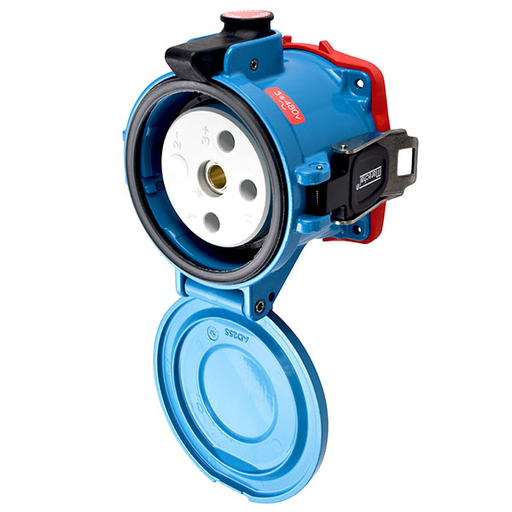 Product image for Meltric 37-24043-A188 DS200 Receptacle, Metal, Aluminum, Blue, Size 6, Type 4X, 3P+G, 200A, 480 VAC, 60 Hz, Straight insertion