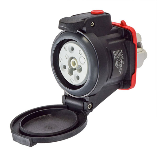 Product image for Meltric 22-34043-972-R DXN30 Receptacle, Poly, Black, Size 2, IP66/IP67, 3P+G, 30A, 480 VAC, 60 Hz, Normally closed lid