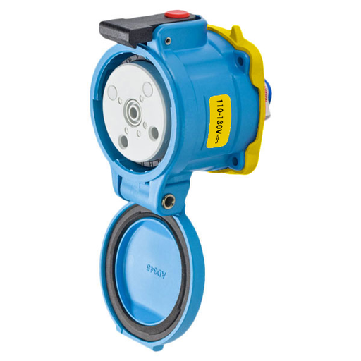 Product image for Meltric 33-14109-4X DSDC1 Receptacle, Poly, Blue, Size 2, Type 4X, 2P+G, 20A, 130 VDC, DC, Type 4x watertightness