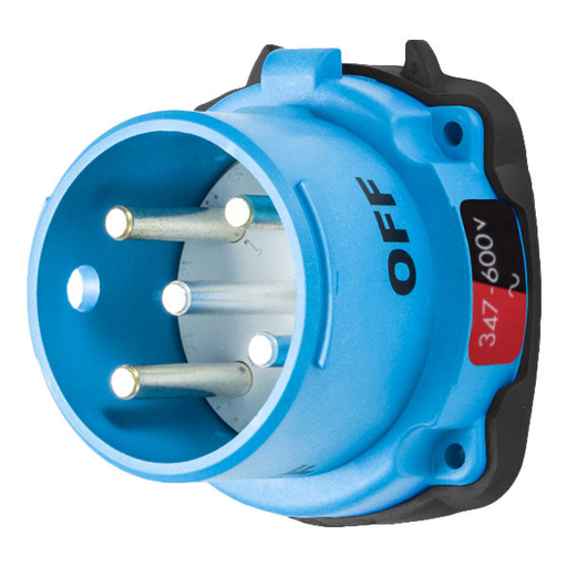 Product image for Meltric 31-38187-K14 DR50 Inlet, Poly, Blue, Size 3, Type 3R, 3P+N+G, 50A, 347/600 VAC, 60 Hz