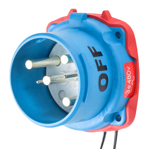 Product image for Meltric 33-68043-972 DS60 Inlet, Poly, Blue, Size 4, Type 4X, 3P+G, 60A, 480 VAC, 60 Hz