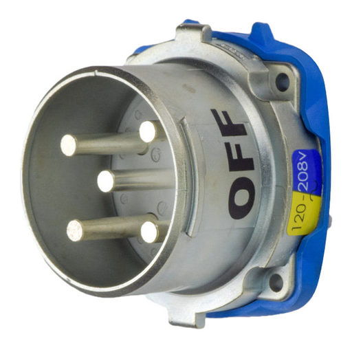 Product image for Meltric 39-68237-K16 DR100 Inlet, Metal, Zamak, Metal, Size 4, Type 3R, 3P+N+G, 100A, 120/208 VAC, 60 Hz