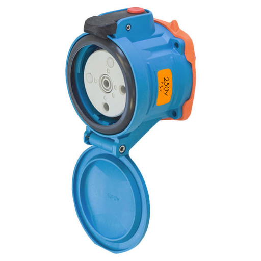 Product image for Meltric 63-64072 DSN60 Receptacle, Poly, Blue, Size 3, Type 4X & IP69, 2P+G, 60A, 250 VAC, 60 Hz