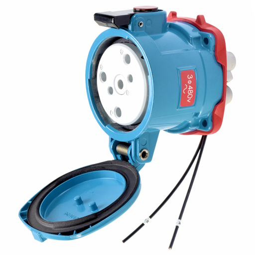Product image for Meltric 37-64043-972-4X DS60 Receptacle, Metal, Zamak, Blue, Size 4, Type 4X, 3P+G, 60A, 480 VAC, 60 Hz, Type 4x watertightness