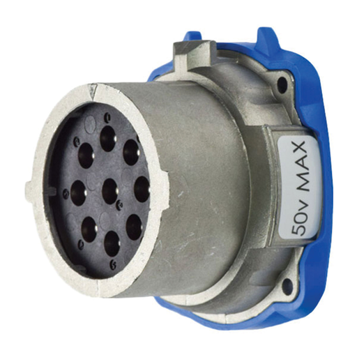 Product image for Meltric 17-18090 DN9c Inlet, Metal, Zamak, Metal, Size 3, IP54/IP55, 9P, 20A, 50 V, 60 Hz