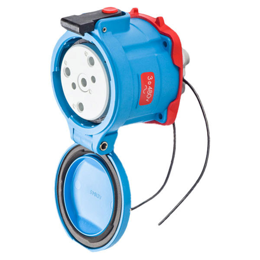 Product image for Meltric 33-64043-972 DS60 Receptacle, Poly, Blue, Size 4, Type 4X, 3P+G, 60A, 480 VAC, 60 Hz