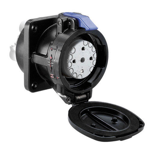 Product image for Meltric 26-34043 DX30 Receptacle, Metal, Aluminum painted, Black, Size 8, IP65, 3P+G, 30A, 480 VAC, 60 Hz