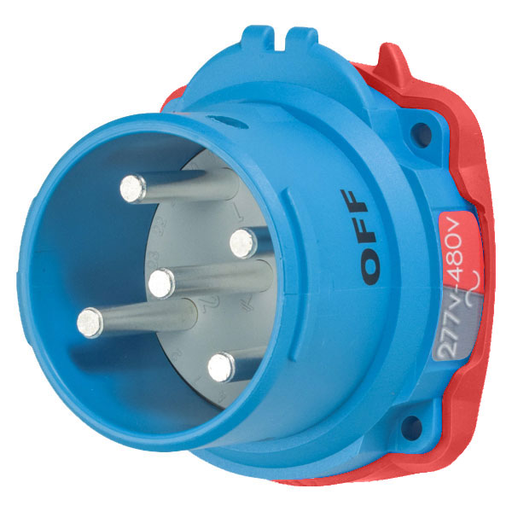 Product image for Meltric 63-38047 DSN30 Inlet, Poly, Blue, Size 2, Type 4X & IP69, 3P+N+G, 30A, 277/480 VAC, 60 Hz