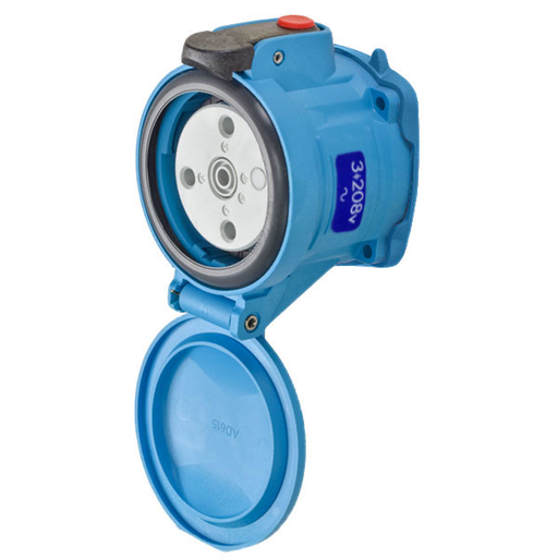 Product image for Meltric 63-34163 DSN30 Receptacle, Poly, Blue, Size 2, Type 4X & IP69, 3P+G, 30A, 208 VAC, 60 Hz