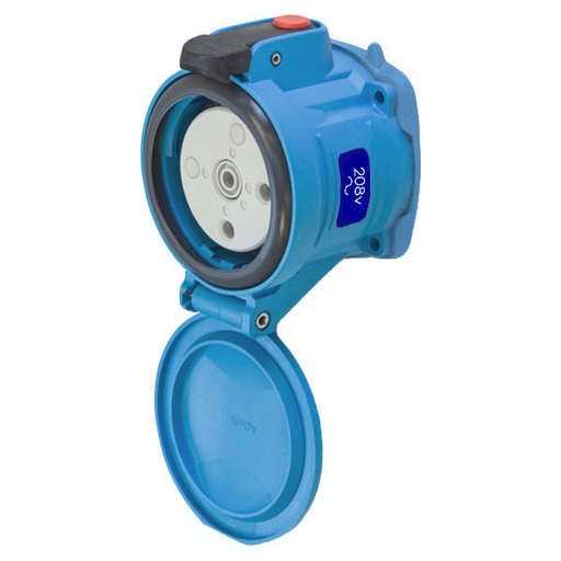 Product image for Meltric 63-64162-354 DSN60 Receptacle, Poly, Blue, Size 3, Type 4X & IP69, 2P+G, 60A, 208 VAC, 60 Hz, Self-ejecting connector release