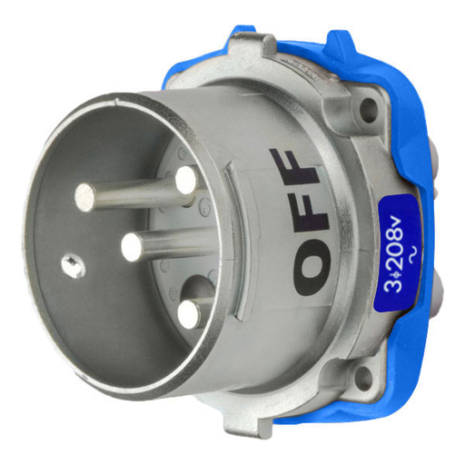 Product image for Meltric 37-68163 DS60 Inlet, Metal, Zamak, Metal, Size 4, Type 3R, 3P+G, 60A, 208 VAC, 60 Hz