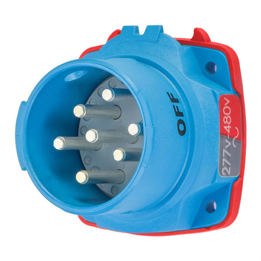 Product image for Meltric 63-38047-972-NNF DSN30 Inlet, Poly, Blue, Size 2, Type 4X & IP69, 3P, 30A, 480 VAC, 60 Hz, Neutral non-functioning for auxiliary switch