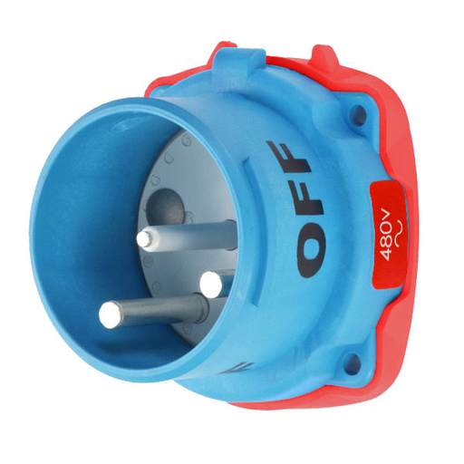 Product image for Meltric 33-68242-C-K04 DS100C Inlet, Poly, Blue, Size 4, Type 4X, 2P+G, 100A, 480 VAC, 60 Hz