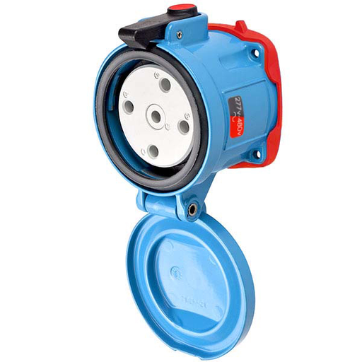 Product image for Meltric 37-64047 DS60 Receptacle, Metal, Aluminum, Blue, Size 4, Type 4X & IP69, 3P+N+G, 60A, 277/480 VAC, 60 Hz