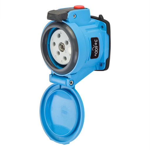 Product image for Meltric 63-34143-972 DSN30 Receptacle, Poly, Blue, Size 2, Type 4X & IP69, 3P+G, 30A, 600 VAC, 60 Hz