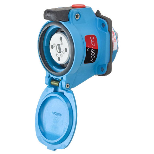 Product image for Meltric 63-14147-843 DSN20 Receptacle, Poly, Blue, Size 1, Type 4X & IP69, 3P+N+G, 20A, 347/600 VAC, 60 Hz, Padlock pawl