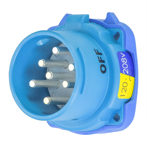 Product image for Meltric 33-18167-972 DS20 Inlet, Poly, Blue, Size 2, Type 3R, 3P+N+G, 20A, 120/208 VAC, 60 Hz