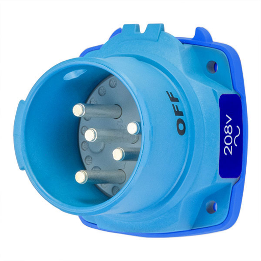Product image for Meltric 63-38162-972 DSN30 Inlet, Poly, Blue, Size 2, Type 4X & IP69, 2P+G, 30A, 208 VAC, 60 Hz