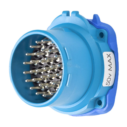 Product image for Meltric 63-C8003 DSN37c Inlet, Poly, Blue, Size 3, IP66/IP67, 36P+G, 2A/7.5A, 480 VAC/130 VDC, 50/60 Hz