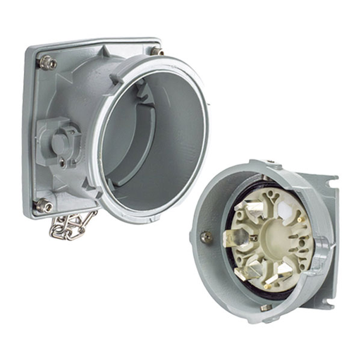 Product image for Meltric 49-68043 PF600 Inlet, Metal, Aluminum painted, Gray, Size C, IP66/IP67, 3P+G, 600A, 480 VAC