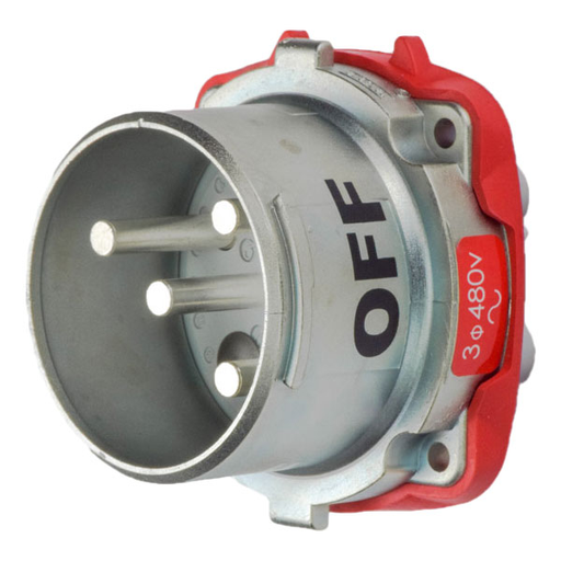 Product image for Meltric 39-68243-K04 DR100 Inlet, Metal, Zamak, Metal, Size 4, Type 3R, 3P+G, 100A, 480 VAC, 60 Hz