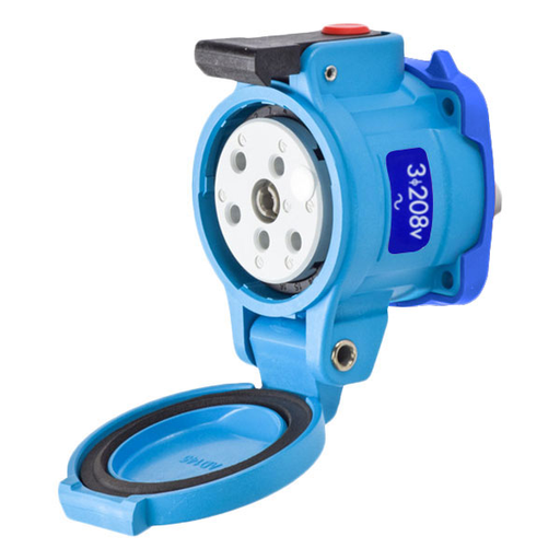Product image for Meltric 33-14163-972-4X DS20 Receptacle, Poly, Blue, Size 2, Type 4X, 3P+G, 20A, 208 VAC, 60 Hz, Type 4x watertightness