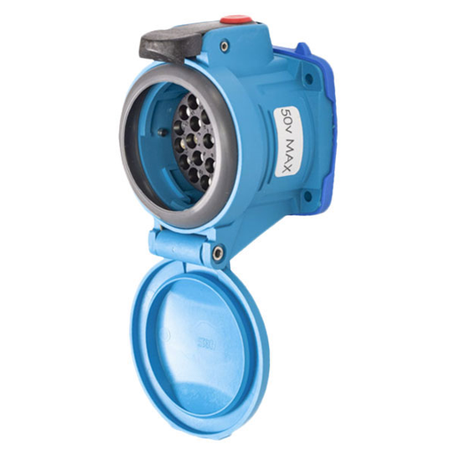 Product image for Meltric 63-B4002-NC DSN24c Receptacle, Poly, Blue, Size 2, IP66/IP67, 23P+G, 2A/7.5A, 480 VAC/130 VDC, 50/60 Hz, Normally closed lid