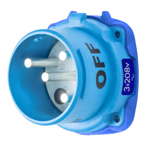 Product image for Meltric 31-68233-K16 DR100 Inlet, Poly, Blue, Size 4, Type 3R, 3P+G, 100A, 208 VAC, 60 Hz