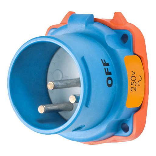 Product image for Meltric 33-18072 DS20 Inlet, Poly, Blue, Size 2, Type 3R, 2P+G, 20A, 250 VAC, 60 Hz