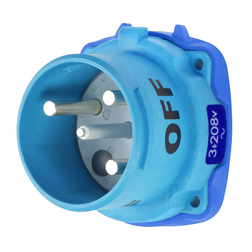 Product image for Meltric 33-68233-C-K16 DS100C Inlet, Poly, Blue, Size 4, Type 4X, 3P+G, 100A, 208 VAC, 60 Hz