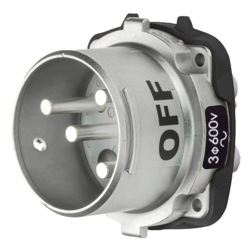 Product image for Meltric 37-68143 DS60 Inlet, Metal, Zamak, Metal, Size 4, Type 3R, 3P+G, 60A, 600 VAC, 60 Hz