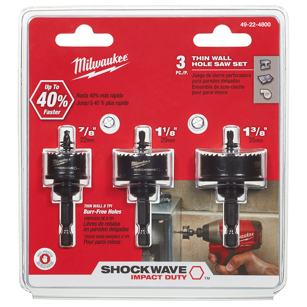 Milwaukee 49224800 3pc Shockwave™ Thin Wall Impact Hole Saw Kit