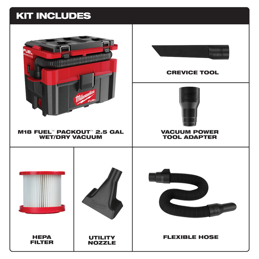 MILW 097020 M18 FUEL PACKOUT 2.5 GALLON WET/DRY VACCUM Quality