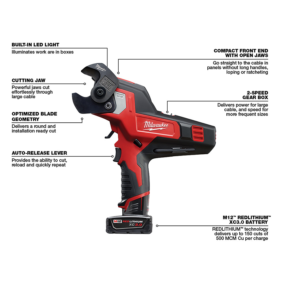 Milwaukee 247220 M12™ 600 MCM Cable Cutter Tool Only Cooper Electric