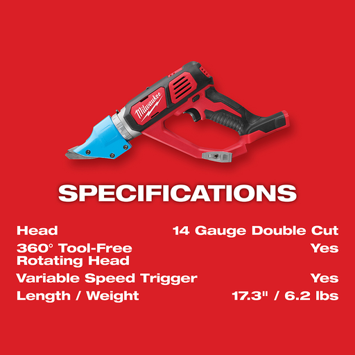 Milwaukee 263620 M18™ Cordless 14 Gauge Double Cut Shear Independent