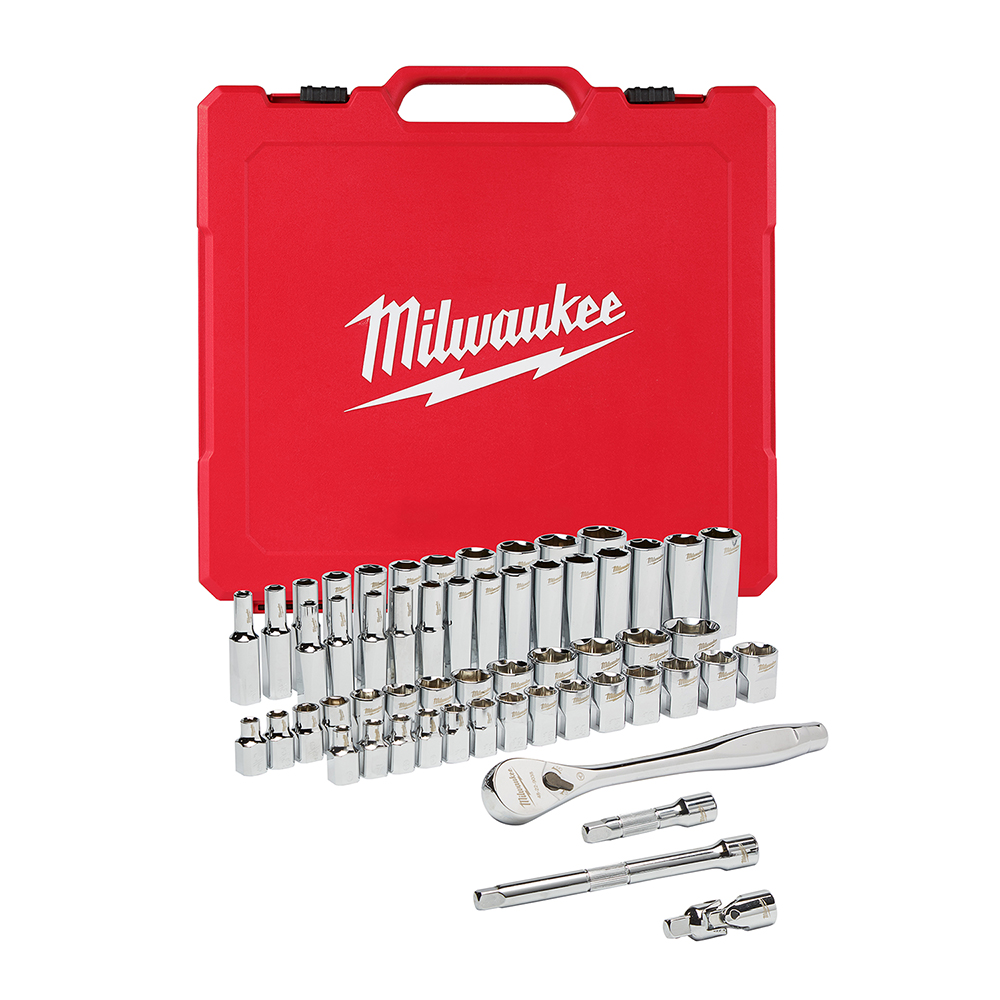 Milwaukee 3/8 in. Drive SAE/Metric Ratchet and Socket Mechanics Tool Set (56-Piece)