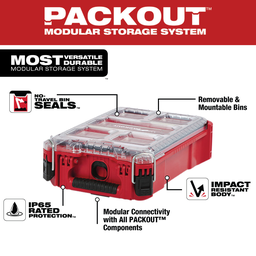 Milwaukee PACKOUT 9.75 In. W x 4.50 In. H x 15.25 In. L Compact Small Parts Organizer with 5 Bins