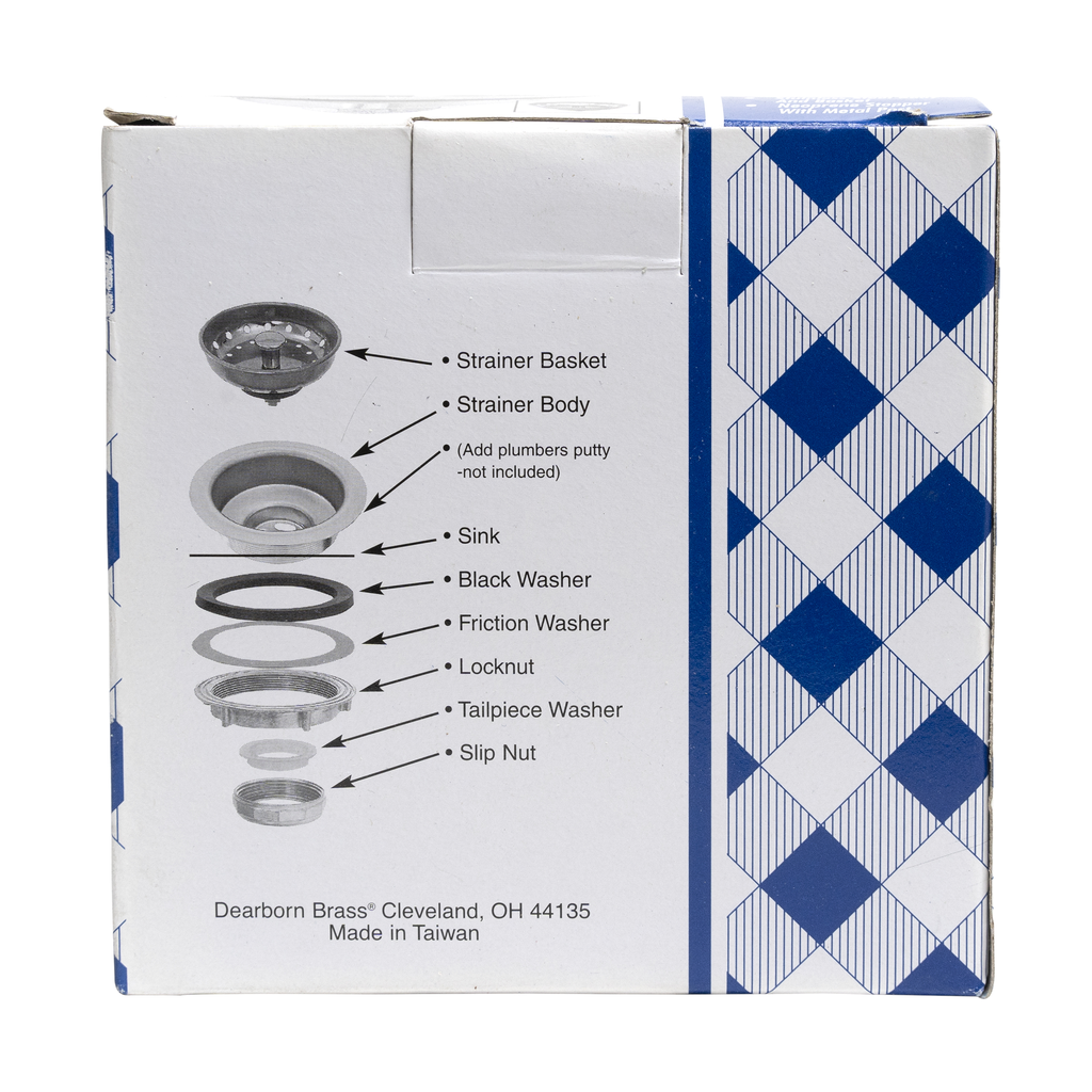 Dearborn® 10 Standard Sink Basket Strainer, Stainless Steel Body and Basket. Rubber Stopper w/ Metal Post