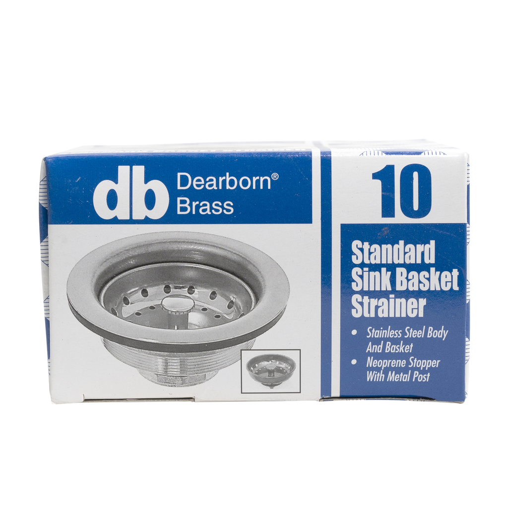 Dearborn® 10 Standard Sink Basket Strainer, Stainless Steel Body and Basket. Rubber Stopper w/ Metal Post