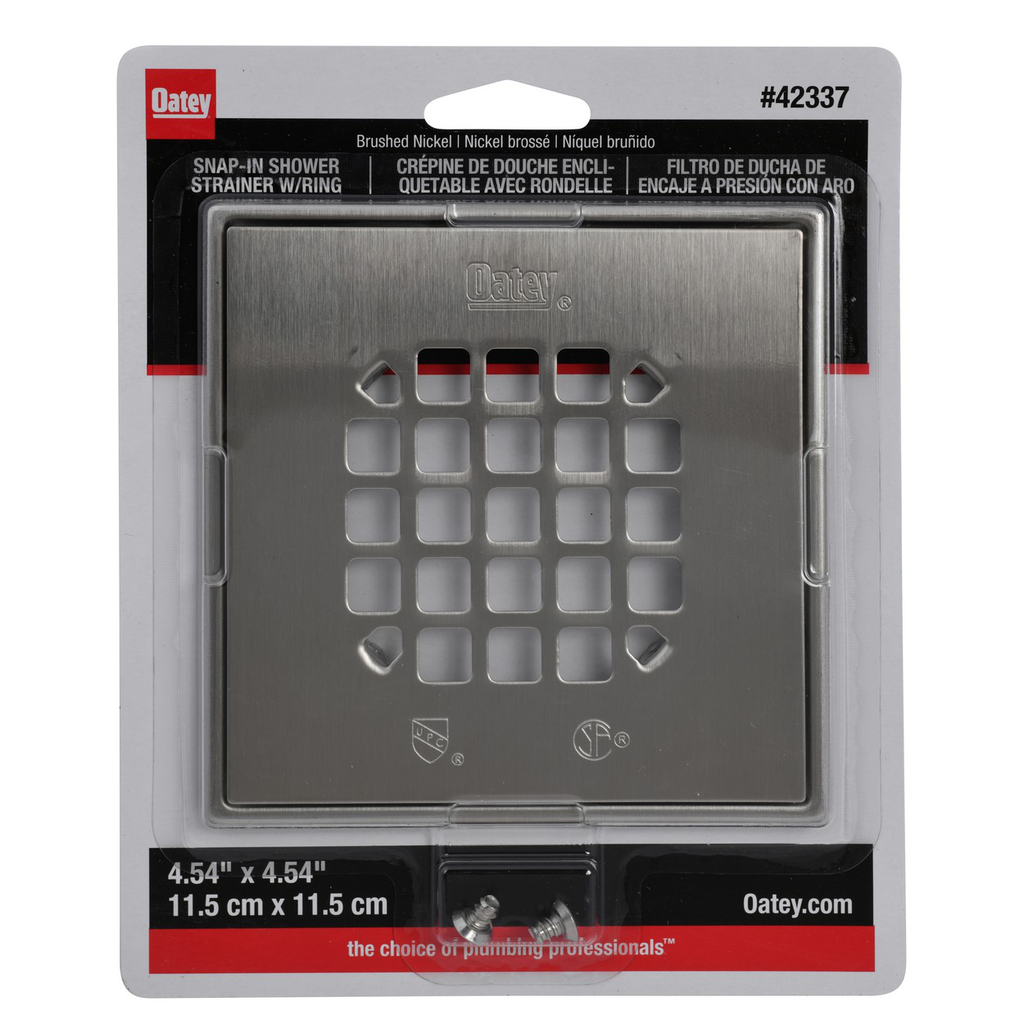 Oatey® Square Brushed Nickel Snap-In Strainer with Ring