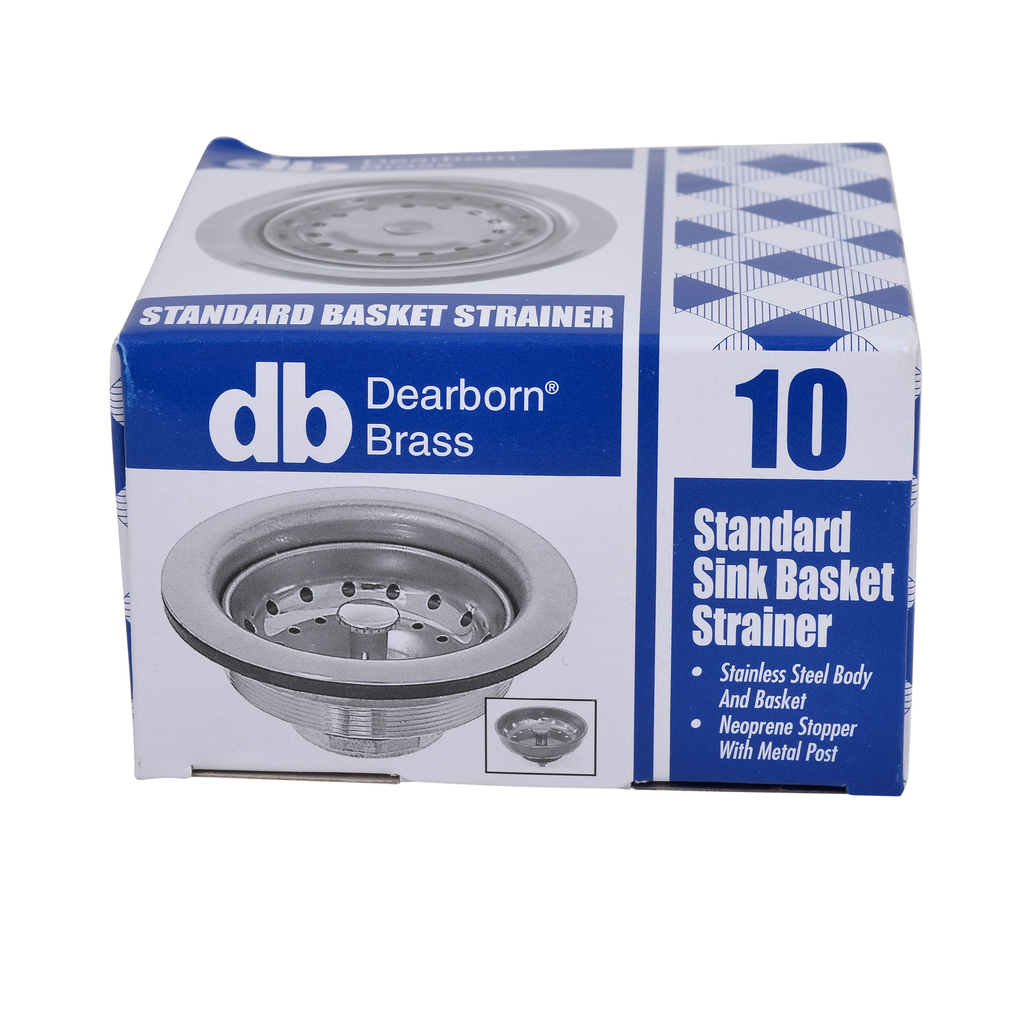 Dearborn® 10 Standard Sink Basket Strainer, Stainless Steel Body and Basket. Rubber Stopper w/ Metal Post