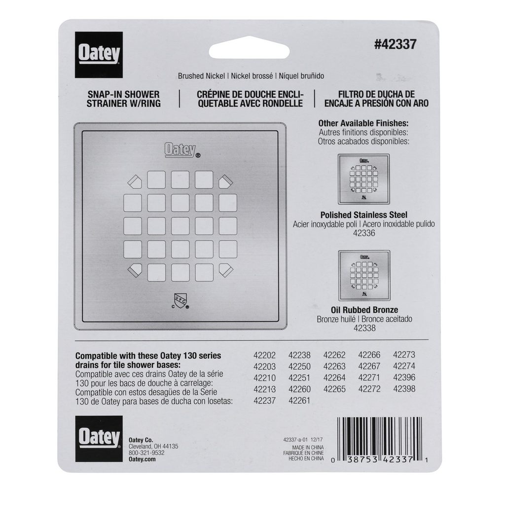 Oatey® Square Brushed Nickel Snap-In Strainer with Ring