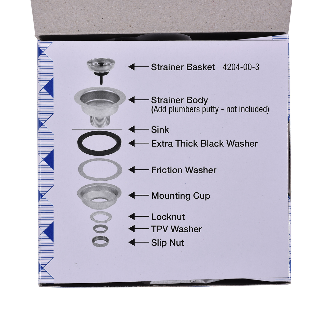 Dearborn® Locking Cup Sink Basket Strainer, Stainless Steel Body and Basket, Galvanized Steel Locking Cup, Plastic Post and Rubber Stopper.
