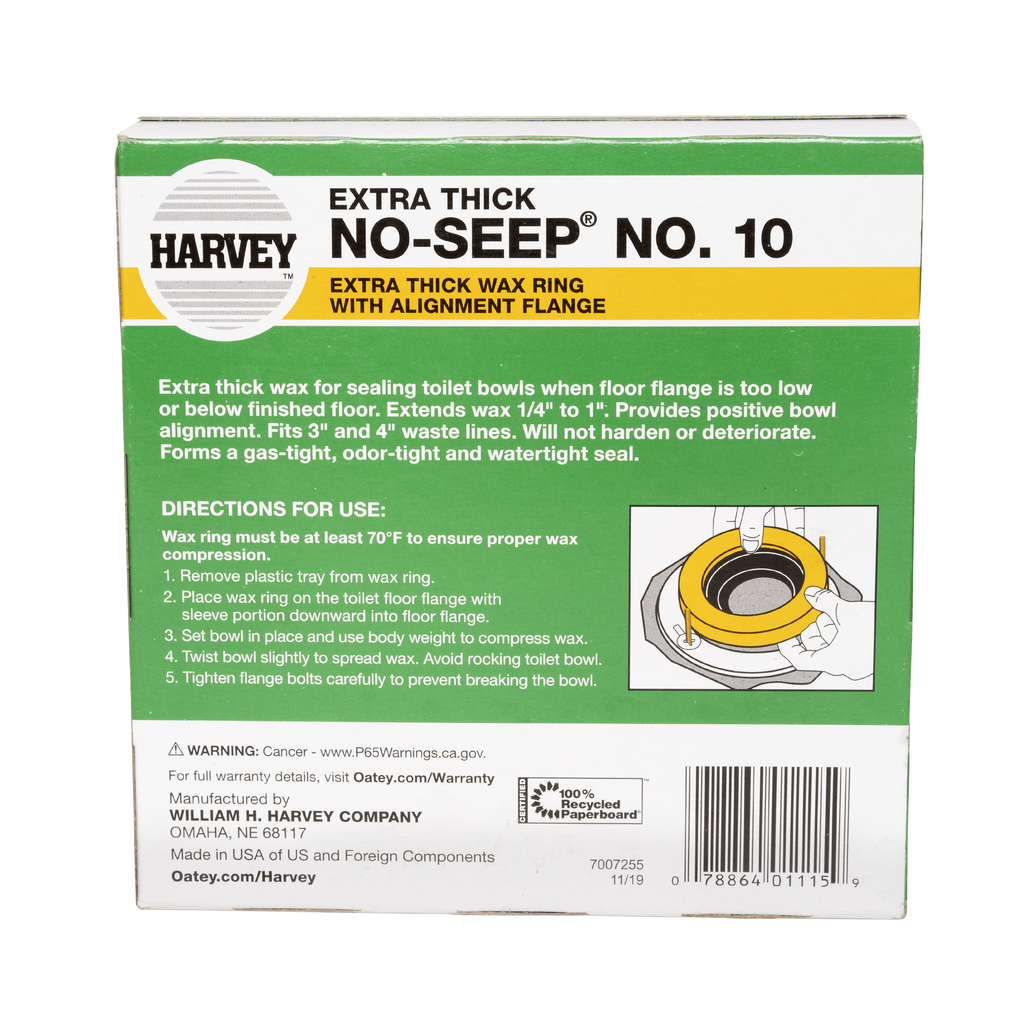 Harvey™ No-Seep® 3 in. or 4 in. No. 10 Extra Thick Wax Gasket