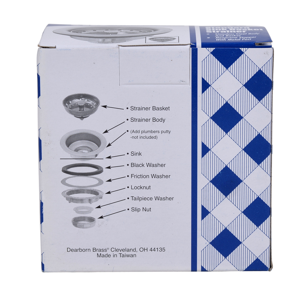 Dearborn® 10 Standard Sink Basket Strainer, Stainless Steel Body and Basket. Rubber Stopper w/ Metal Post